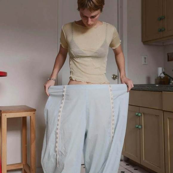 BASERANGE Viag Pants Kal Mint Hook Tape to Adjust Flare Organic Cotton Trouser L - Picture 2 of 16